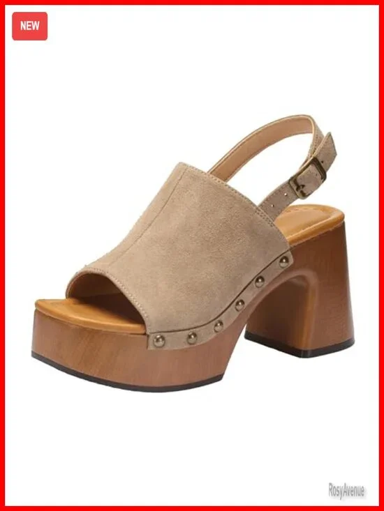 Studded Faux Suede Platform Mules Sandals with Chunky Block Heel Cushioned Open