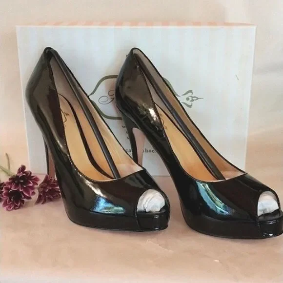Footcandy Black Patent Peep Toe Heels