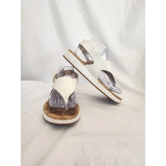 Jack Rogers White Leather Cork Platform Sandals Thong Buckle Womens 8.5 M Summer