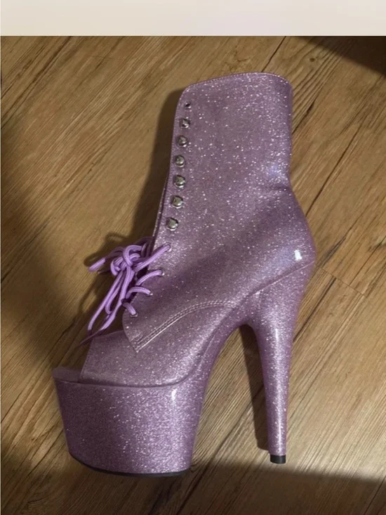 Pleaser Lavender Glitter Platform Lace-Up Ankle Boots