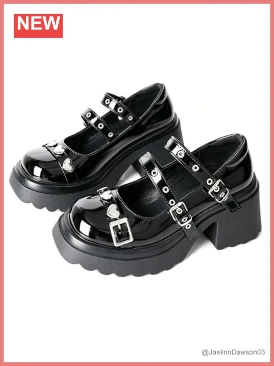 MEOTINA Platform Mary Janes Goth Buckle Strap Cosplay Chunky Pumps