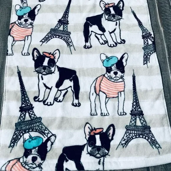 Frenchie Paris Beret Dog Eiffel Tower Dogs Print Hand Towel