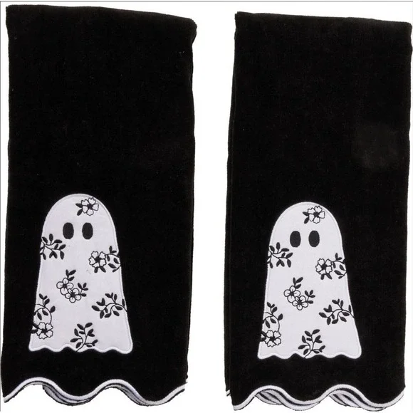 Kassatex Floral Ghost Velour Embellished Hand Towel Set 2-Pack, 18x28 Halloween
