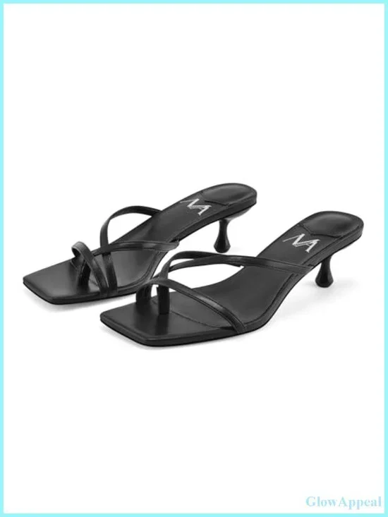 Faux Leather Kitten Heel Sandals Thong Flip Flop Slip On Square Toe Women Summer