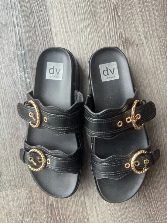 DV by Dolce Vita Black Platform Sandals with Gold Rope Buckles