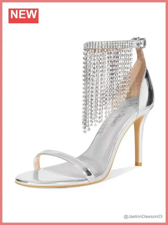 Women's Open Toe Rhinestone Fringe Stiletto Heel Sandals Sparkling Party Dress