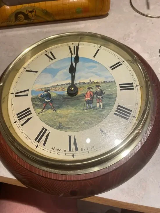 Vintage Historical Golf Themed Wall Clock Made in Britain w British Background