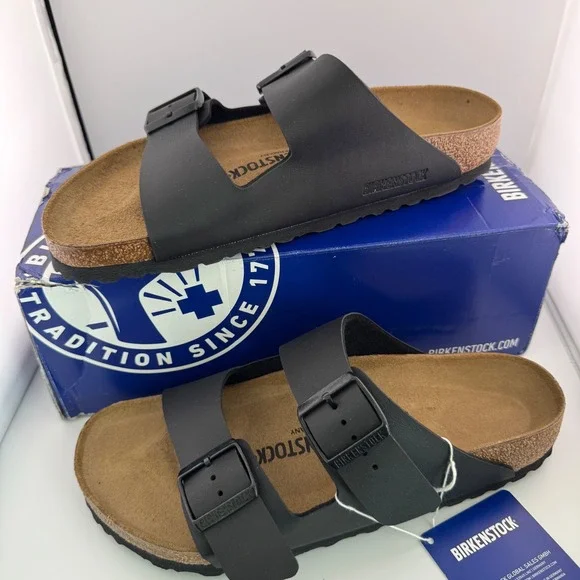 Birkenstock Arizona BS Sandals Womens 9 Mens 7 Black New Two Strap Slide 0051791