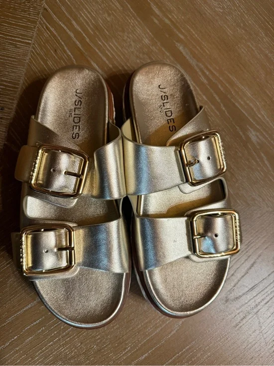 NWOTB J Slides Pewter Platform Slide Leather Size 7
