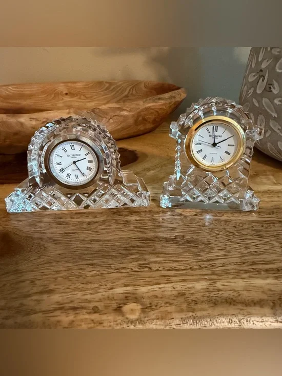 ✨Waterford Crystal Desk Clocks Set of 2 Vintage 3” Quartz Gold Trim✨ Set of 2.