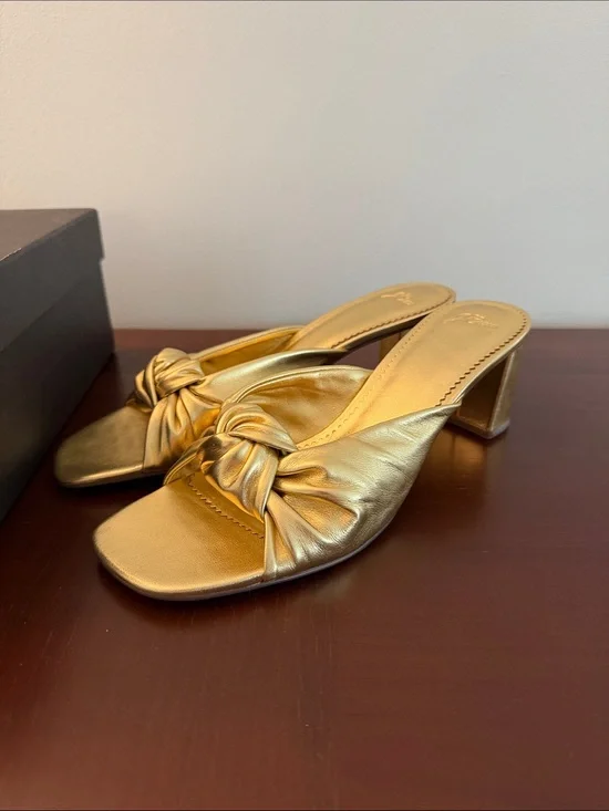 J. Crew Metallic Gold Knot Slide Block Heel Sandals