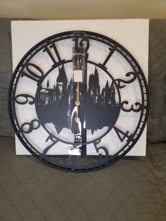 Black Metal Decorative Wall Clock with Castle Silhouette NWT