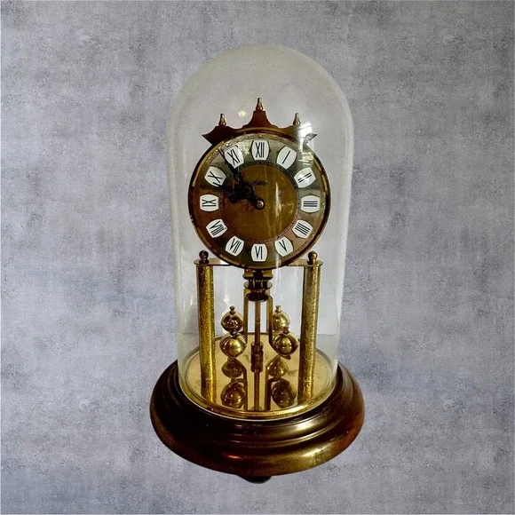 Haller Anniversary Clock Vintage‎ Gold Tone Glass Dome West Germany - Needs Work