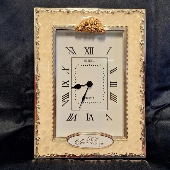 Happy 50th Wedding Anniversary Quartz Enameled‎ Table Clock Golden Gift Present