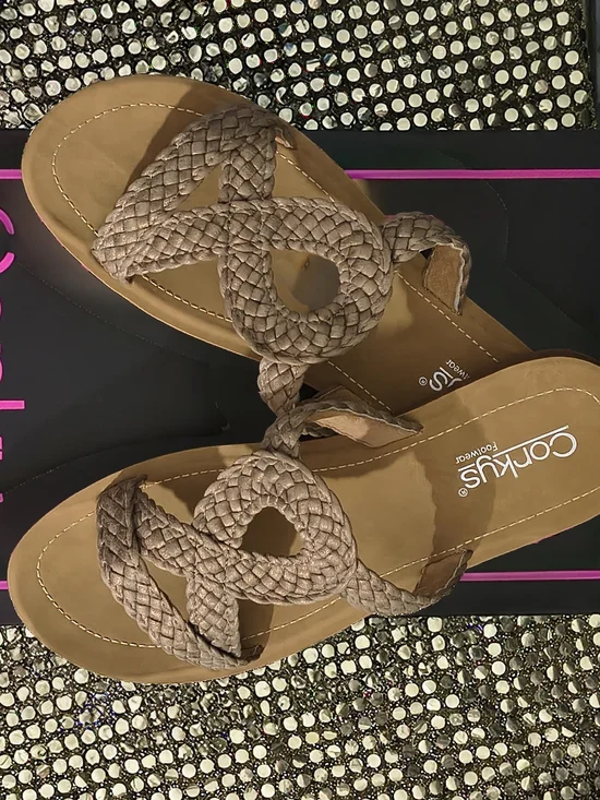 NWT Corkys Size 10 All Tangled Up Braided Bronze Slip-On Flat Sandals