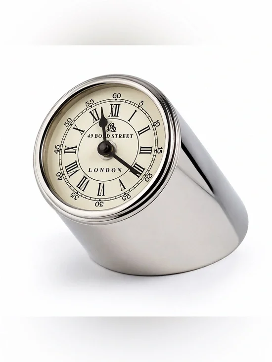 49 Bond Street London Silver Tone Roman Numeral Mantel Desk Clock