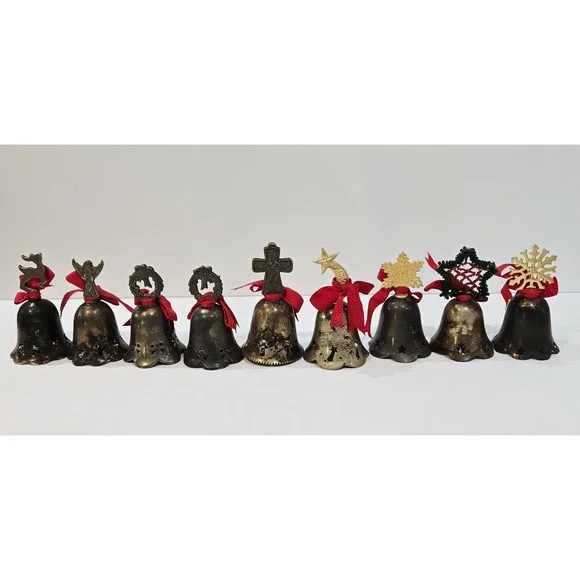 Lot Of 9 Vintage International Silverplate Co. Silver Plated Bells Christmas