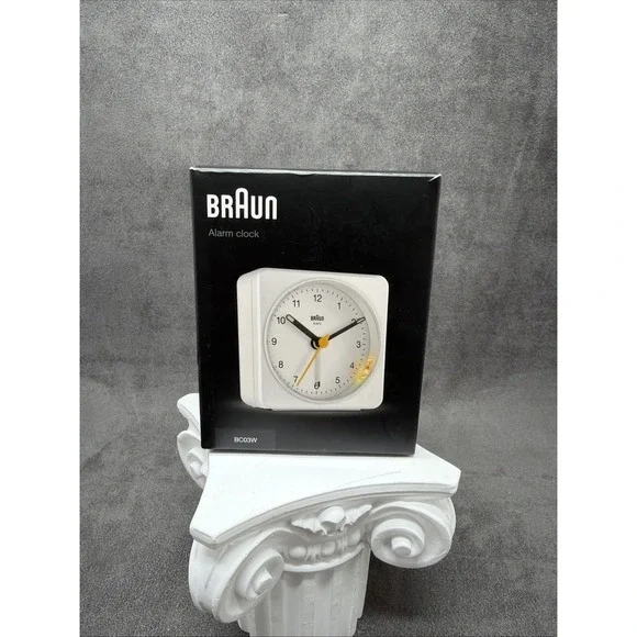 Classic Braun White Square Quartz Travel Alarm Clock BC03W