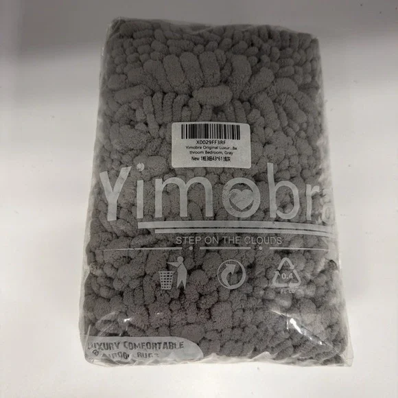 Yimobra gray shaggy chenille bathroom rug‎ packaged for sale