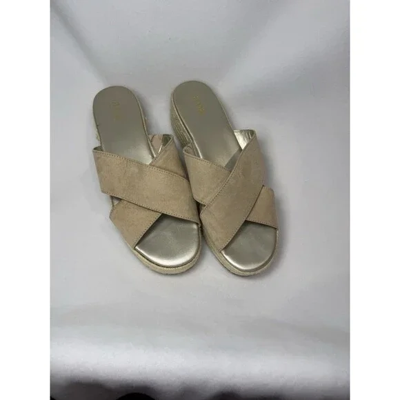 A.N.A Erin Beige Suede Cris Cross‎ Slip On Slide Sandals Size 10 Women