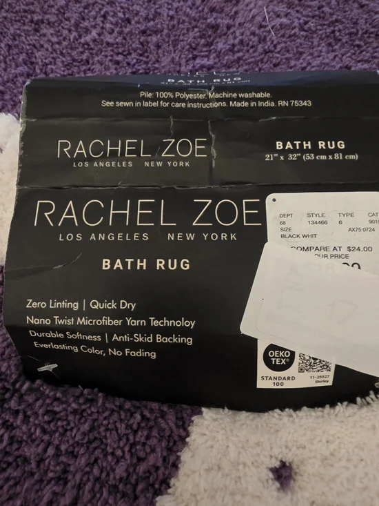 Rachel Zoe Purple and White Plush Bath Rug - Microfiber 21x 32 Inches