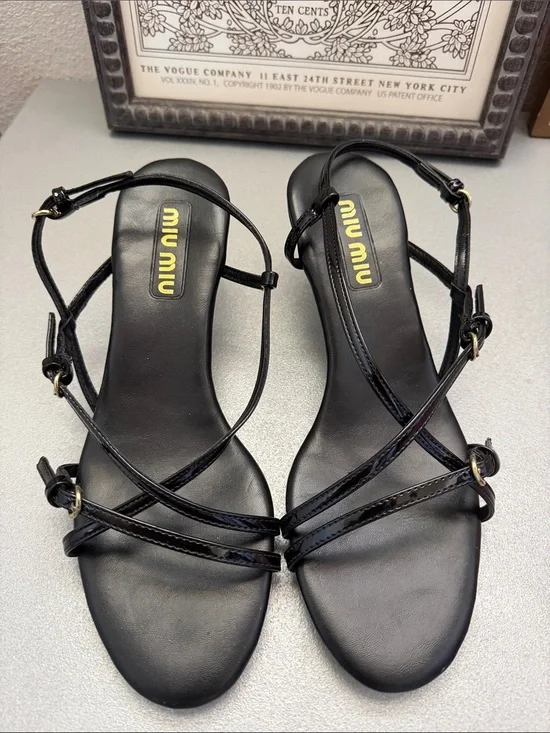 Miu Miu Black Patent Strappy Ankle Sandals