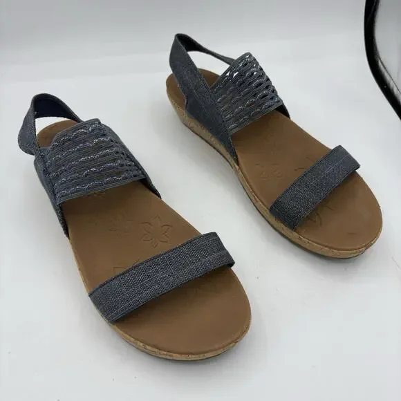 Skechers Sandals Womens Size 9 Luxe Foam Brie Most Wanted Cork Wedge Gray 119013