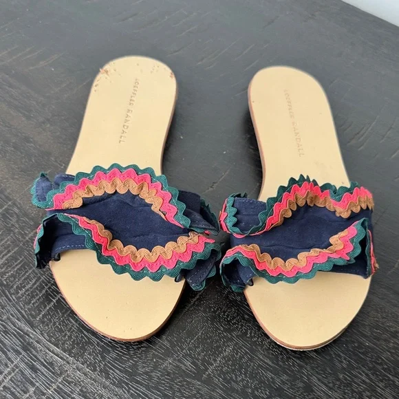 Loeffler Randall Birdie Suede Flat Ruffled Sandals Size 6.5