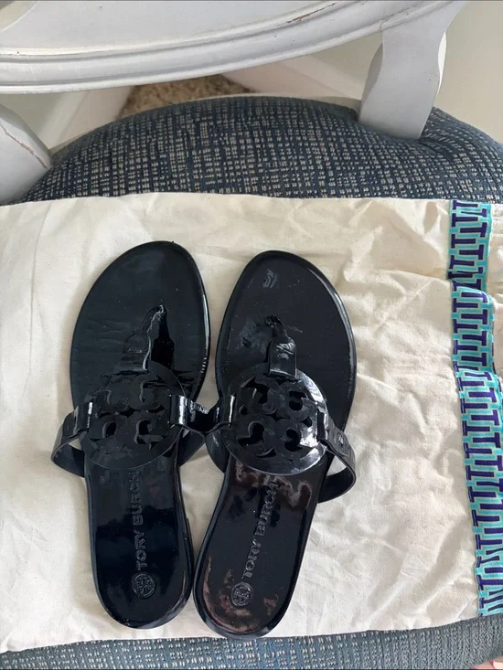 Tory Burch Glossy Black Miller Thong Sandals