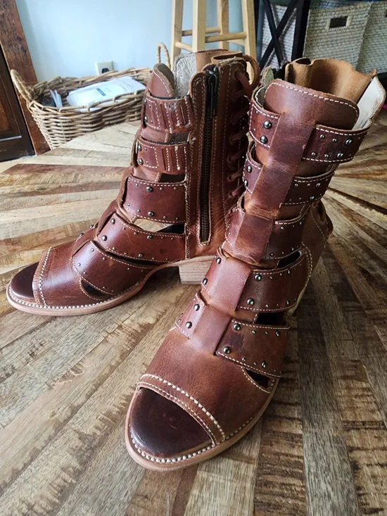 Freebird Ghost Cognac Strappy Open-Toe Sandals
