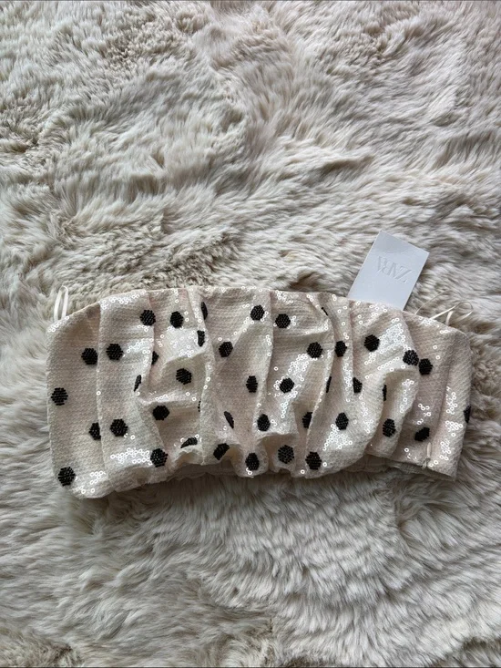 Zara Kids Sequin Polka Dot Headband in Cream and Black