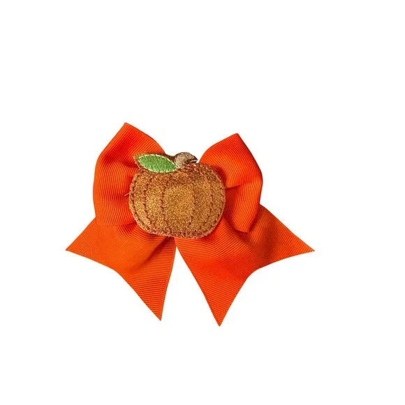 Handmade Orange Pumpkin Hair Bow Glitter‎ Fall Autumn Clip Girls Boutique