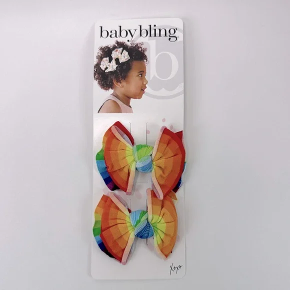 Baby Bling Set Pair of 2 Rainbow Mini Knot Bow Clips Small Shop‎