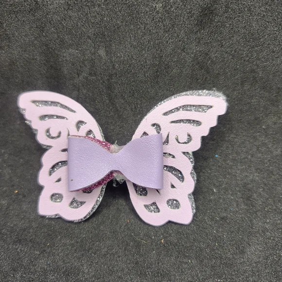 Hand Crafted Purple Butterfly Bow Hair Clip Faux Leather Barrette