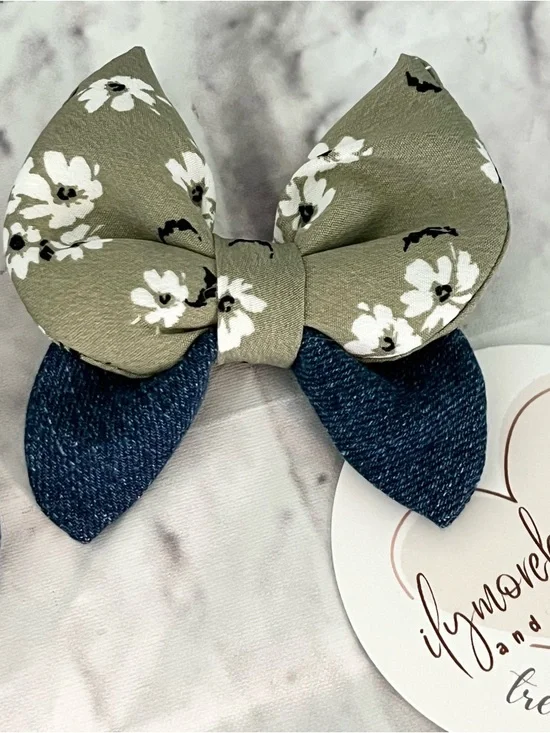Butterfly Hair Bows, Floral Fabric Hair Accessories (3 Inch) upcycled denim
