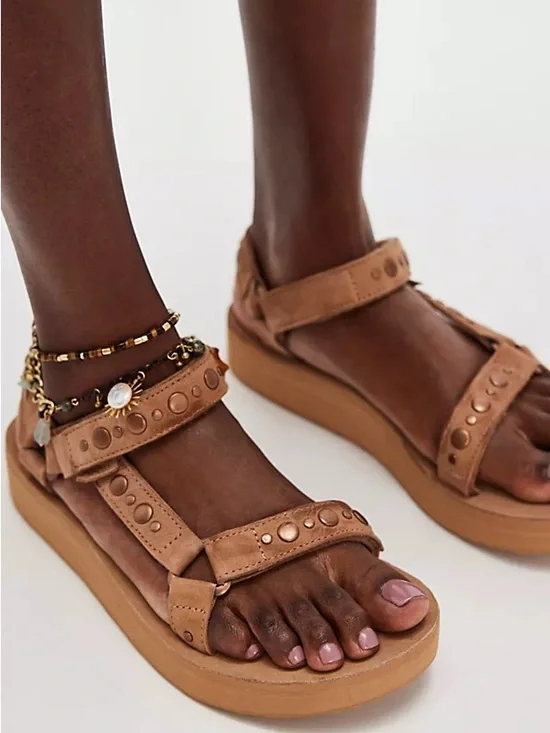 TEVA Tan Studded Midform Platform Sandals