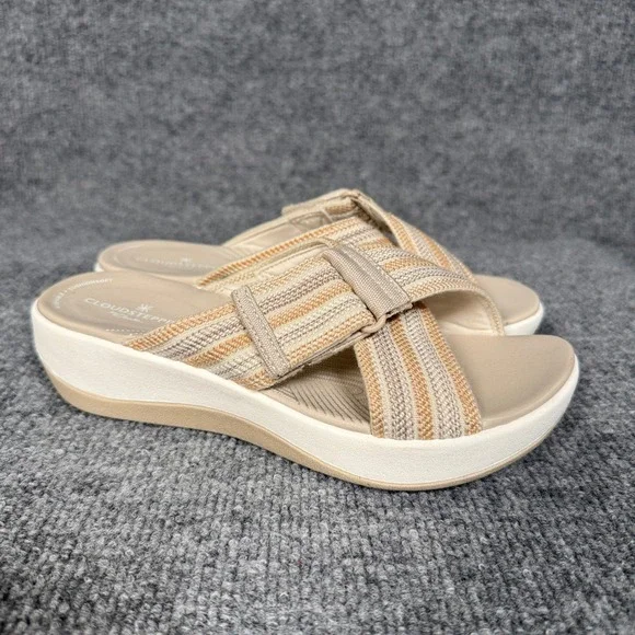 Clarks Size 7 Slide Sandals Beige Combi Cloudsteppers Arla Wave Slip On Open Toe
