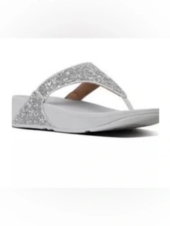 Women Fitflop Silver Lulu Glitz Thong Sandal Comfortable Orthopedic Leather