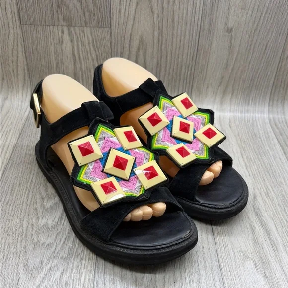 Kat Maconie Vibrant Geometric Black Sandals
