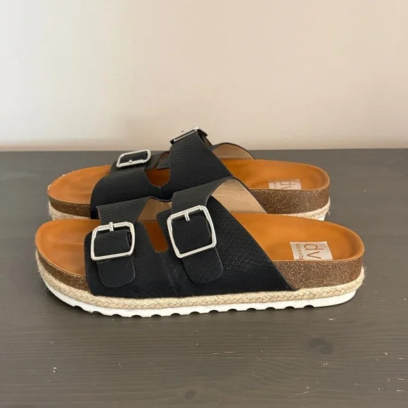 DV‎ Dolce Vita Carther Espadrille Footbed Sandals Slip On Double Buckle Black 10