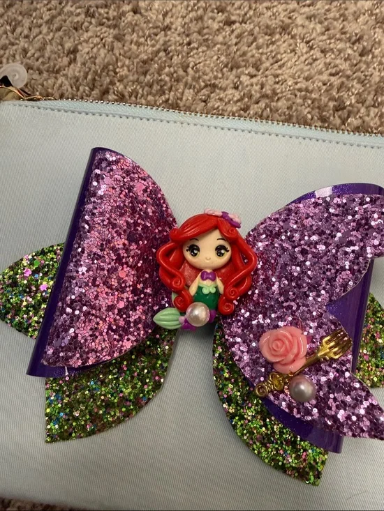 Kids Mermaid Glitter Bow - Purple & Green