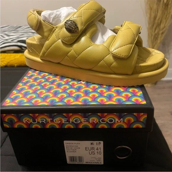 Kurt Geiger Quilted Yellow Leather Platform Sandals