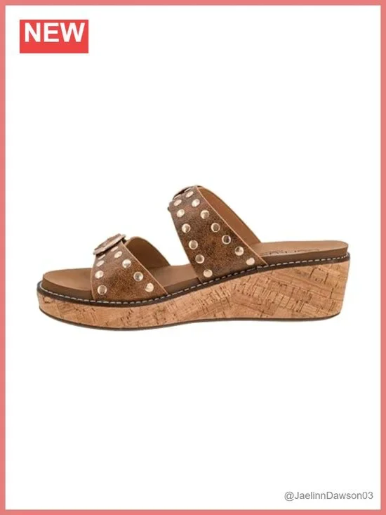 Corkys Wedge Sandals 2-Inch Heel Adjustable Buckle Straps Stud Embellishments