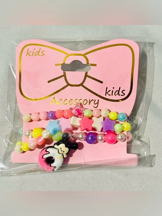 Kids Pink Multicolor Bead & Star Bracelet Set - 3 Bracelets