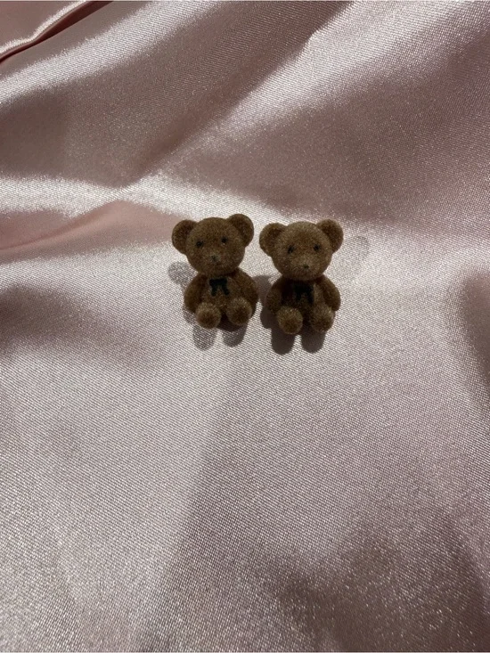 Plush Brown Teddy Bear Stud Earrings for Kids