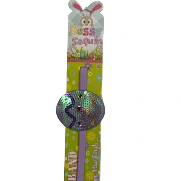 Sassy Sequin Easter Egg Headband Elasticized Easter Lavender Purple Girls Age 6+