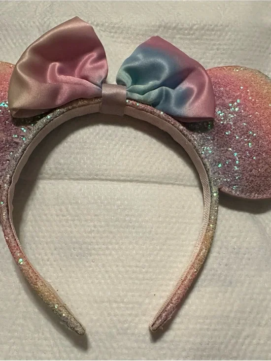 Glitter Pastel Rainbow Ear Headband with Satin Bow