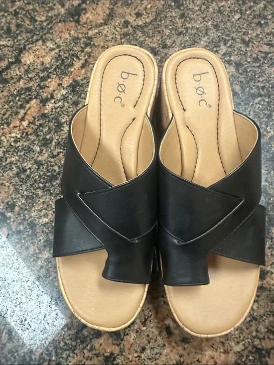 b.o.c. Black Crossover Slip-On Wedge Mules size 9