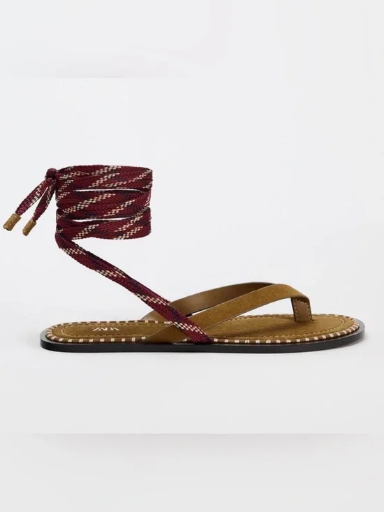 Zara Suede Rope Wrap Sandals