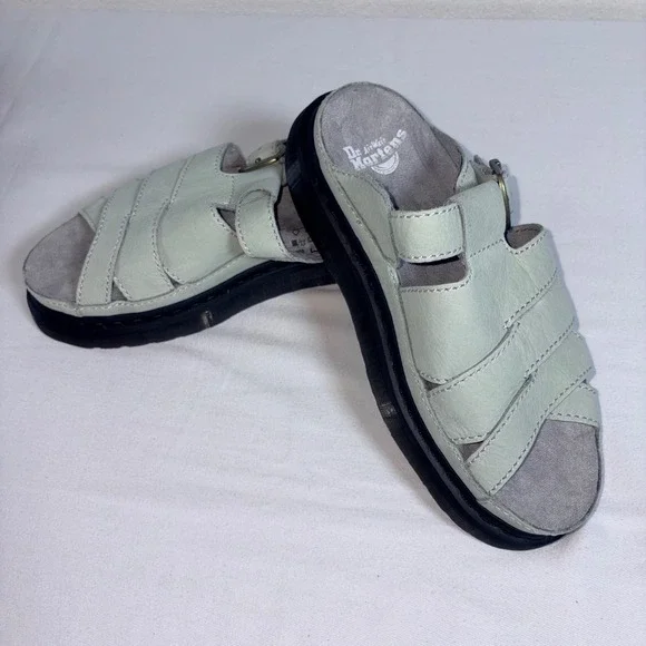 Dr. Martens Maxxy slide Sandals Sage Green Leather Buckle Platform AirWair